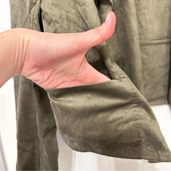 NWT Max Studio olive green faux suede open front relaxed jacket size L - Picture 7 of 10